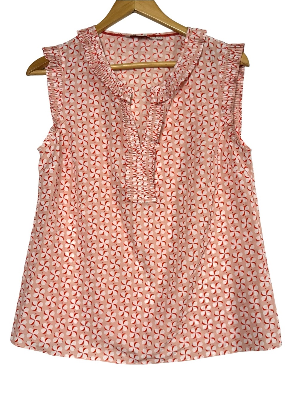 BODEN Pink Geometric Ruffle Trim Sleeveless Top Size 6